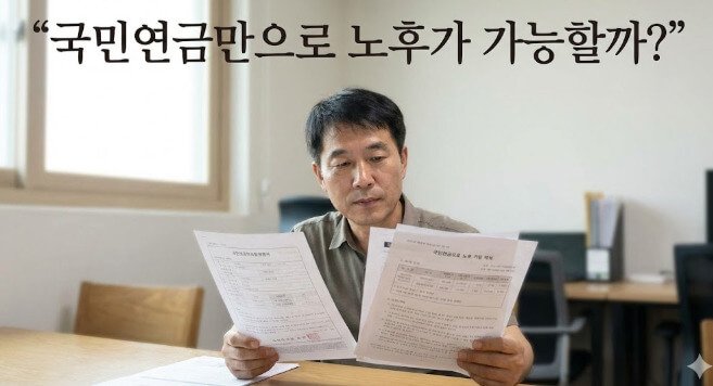 국민연금 수령액만으로 노후 생활이 가능한지 고민하는 중년 직장인의 차분한 모습